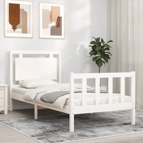3192127 vidaXL Cadru de pat cu tăblie single mic, alb, lemn masiv