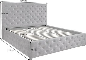 Pat PARIS 160x200cm catifea gri cu spatiu de depozitare