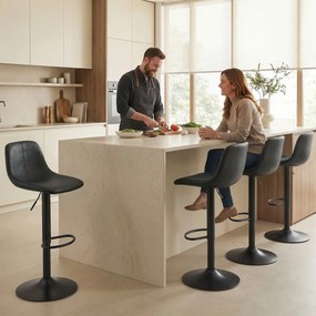 HOMCOM Set de 2 taburete de bar, scaune de bar cu înălțime reglabilă, spătar și suport picioare, rotative 360°, picioare din oțel, negru | Aosom Romania