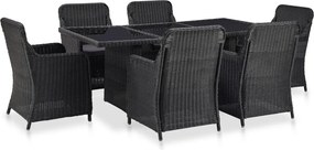 vidaXL Set mobilier de exterior, 7 piese, negru, poliratan