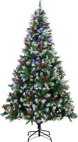 HOMCOM Brad de Crăciun Înăzăpezit 180 cm cu 250 LED-uri 11 Moduri Telecomandă 840 Vârfuri 34 Conuri și 34 Bobițe Verde | Aosom Romania