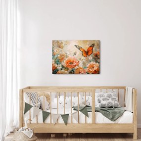Tablou - Fluture și flori, pictură în ulei (70x50 cm)