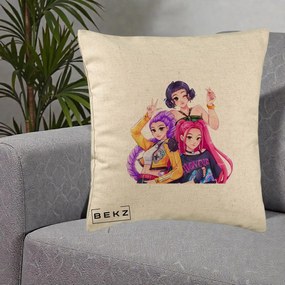 Perna Personalizata K-pop HUNTRX Trio Animat Fete Foto, 40x40 cm, Bej, Husa Detasabila, Perna Inclusa, BEKZ®