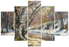 Tablou cu peisaj de iarnă pictat (150x105 cm)