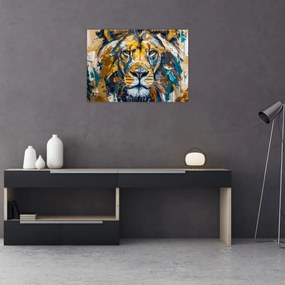 Tablou pe sticlă - pictură în ulei abstractă cu leu (70x50 cm)