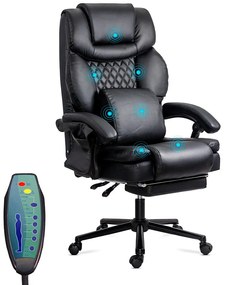 Scaun de birou cu masaj din piele ecologică cu suport pentru picioare OFF 935 negru