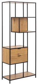 Bibliotecă neagră/în culoare naturală cu aspect de lemn de stejar 77x185x35 cm Seaford – Actona