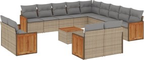 vidaXL Set canapele de grădină, 14 piese, cu perne, bej, poliratan