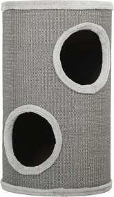 PawHut Cilindru de zgâriat, înălțime 60 cm Ø 35 cm, model cu două nivele și 2 bârloguri, margine din pluș, pentru 1-2 pisici până la 5 kg, gri deschis | Aosom Romania