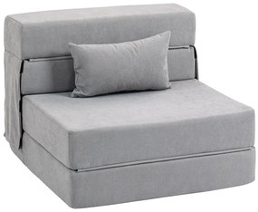 HOMCOM Sofa la sol, canapea tapițată, transformabilă în saltea, spumă, pernă, Gri deschis | Aosom Romania