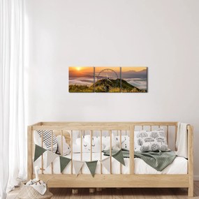 Tablou cu munți în apus de soare (cu ceas) (90x30 cm)