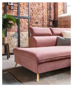 Colțar roz deschis extensibil cu tapițerie din catifea (cu colț pe partea stângă /în formă de "U") Sweet Harmony – Miuform