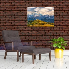 Tablou pe sticlă - panorama montană (70x50 cm)