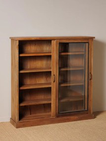 Vitrina din lemn reciclat si sticla, cu 2 usi glisante,aspect rustic, Emile