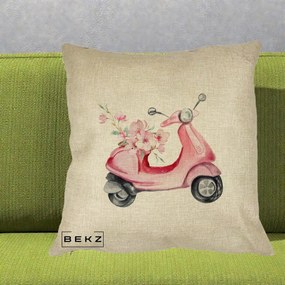 Perna Decorativa Scuter Roz cu Flori Acuarela, 40x40 cm, Crem, Husa Detasabila, Perna Inclusa, BEKZ®
