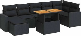 vidaXL Set mobilier de grădină cu perne, 8 piese, negru, poliratan