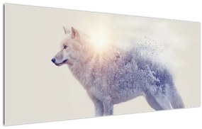 Tablou - Lupul arctic oglindit în peisaj sălbatic (120x50 cm)
