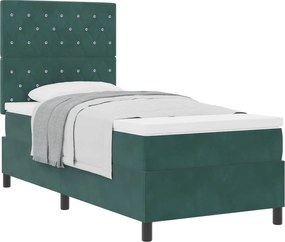 vidaXL Pat cu arcuri cu saltea Verde închis 100 x 200 cm Catifea