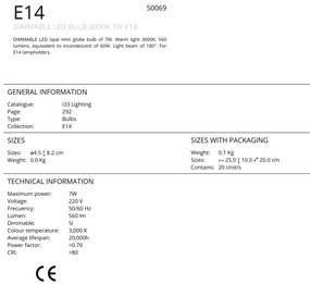 Bec LED E14 DIMABIL, 7W 3000K lumina calda Globe mini opal SV-50069