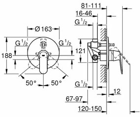 Baterie cada - dus incastrata Grohe Eurosmart Cosmopolitan corp incastrat inclus