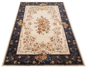 Covor albastru-crem de calitate, cu motiv floral Lăţime: 120 cm | Lungime: 170 cm