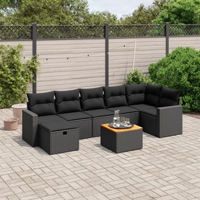 3264842 vidaXL Set mobilier de grădină cu perne, 8 piese, negru, poliratan