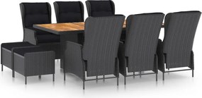 vidaXL Set mobilier exterior cu perne, 9 piese, gri închis, poliratan
