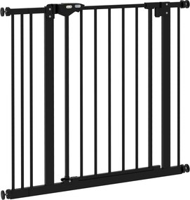 PawHut Poartă de Siguranță pentru Câini cu 2 Extensii, Lățime Reglabilă și Închidere Automată, 74-87x77 cm, Negru | Aosom Romania