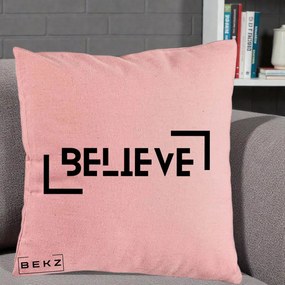 Perna Decorativa Believe Minimalist, 40x40 cm, Roz, Husa Detasabila, Perna Inclusa, BEKZ®