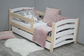 Pat pentru copii MELA 80 x 160 cm, alb–pin Saltea: saltea EASYSOFT 8 cm, Somiera: cu somiera din lamele