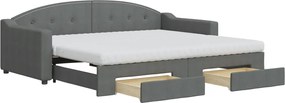 vidaXL Pat de zi cu extensie și sertare, gri închis, 90x200 cm textil