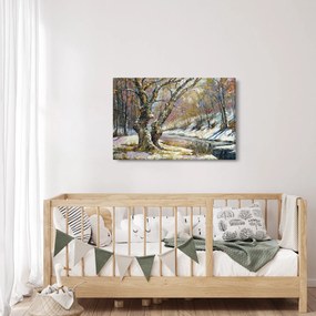 Tablou cu peisaj de iarnă pictat (90x60 cm)