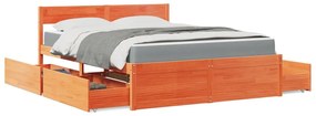 vidaXL Pat cu sertare saltea, maro ceruit, 160x200 cm, lemn masiv pin