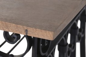 Bar din metal negru și lemn masiv, cu blat natur și rafturi, finisaj vopsit, 97 x 144 x 42 cm, „Périgord”
