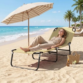 Outsunny Sezlong Pliabil pentru Gradina cu Spatar Ajustabil 5 Pozitii din Otel si Tesatura Oxford 188x56x28 cm Bej | Aosom Romania