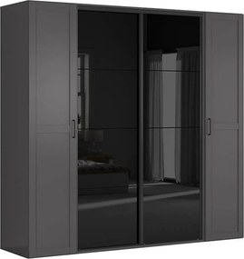 Dressing FLEX, gri grafit/negru lucios, PAL, cu 4 usi, 250x66x240 cm