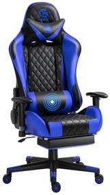 Scaun gaming cu masaj în perna lombară, sezut benzi elastice sustinere, suport picioare, funcție sezlong, SIG 5020, Negru/Albastru