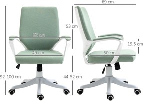 Vinsetto Scaun de birou Scaun de birou cu suport lombar ergonomic reglabil in inaltime gros captusit ergonomica roti pivotante 360° Poliester Nylon PP Verde+Alb 62x69x92-100 cm | Aosom Romania