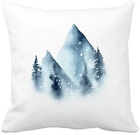 Perna Decorativa Peisaj de Iarna, 40x40 cm, Alba, Mata, Husa Detasabila, Burduf