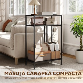 HOMCOM Consolă cu Rafturi Deschise pe 3 Niveluri, din Oțel, 55x30x85 cm, Negru | Aosom Romania