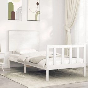 3193362 vidaXL Cadru de pat cu tăblie single mic, alb, lemn masiv