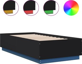 vidaXL Cadru de pat cu lumini LED, negru, 90x190 cm, lemn prelucrat