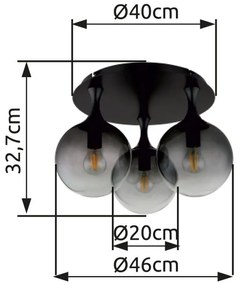 Plafoniera design modern DALTON 3L negru/fumuriu