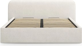 Pat tapitat cu somiera rabatabila si lada depozitare, 180x200 cm, Micadoni Home, Elizabeth-260, tesatura boucle, gri bej melange