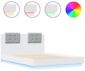 3210038 vidaXL Cadru de pat cu tăblie și lumini LED, alb, 140x190 cm