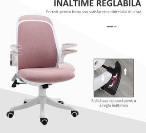 Vinsetto Scaun de Birou Balansoar cu Înălțime Reglabilă din Țesătură Efect Catifea, 62,5x60x94-104 cm, Roz | Aosom Romania
