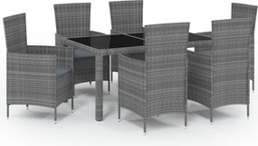 vidaXL Set mobilier de grădină cu perne, 7 piese, gri, poliratan