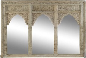 Oglindă decorativă de perete, stil natural rustic, culoare natur, din lemn de tec, „Teak”