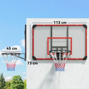 SPORTNOW Coș de baschet pentru montare pe perete, interior/exterior, panou spate robust din PC, plasă din nylon, inel din oțel, 113x61x73 cm | Aosom Romania