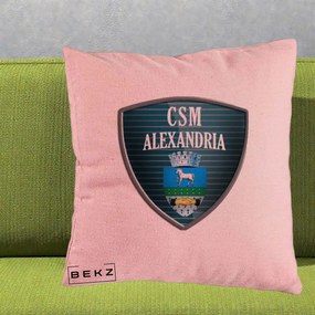 Perna Personalizata CSM Alexandria Fotbal, 40x40 cm, Roz, Husa Detasabila, Perna Inclusa, BEKZ®